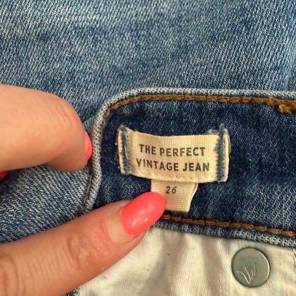 Madewell Blue Distressed Raw Hem Light Wash Stretch Perfect Vintage Jeans sz 26 - Picture 3 of 11